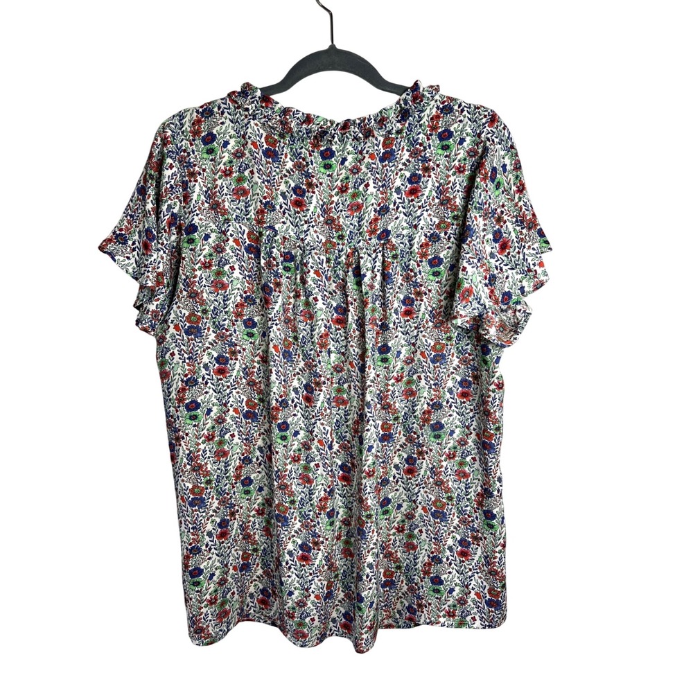 Rose & Olive Floral Tie Neck Blouse Size 1X Plus Flutter Sleeve Cottagecore - Picture 8 of 10